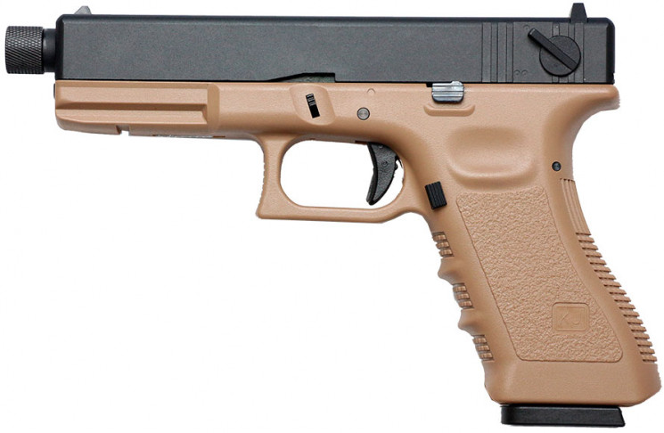 ПИСТОЛЕТ ПНЕВМ. KJW GLOCK G18 GBB CO2, авт., ствол с резьбой, мет. слайд, модель - KP-18 TBC CO2-TAN